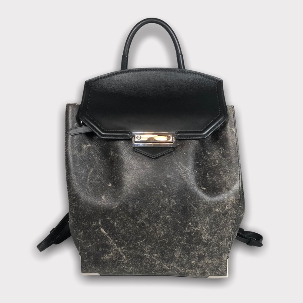 ALEXANDER WANG Prisma Skeletal Backpack Black Distressed Leather Metal Corners